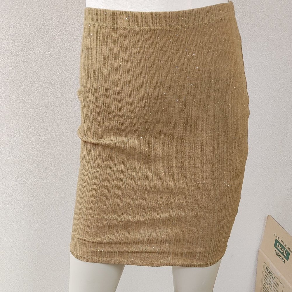 TANNISH /GOLD LIGHTWEIGHT MINI SKIRT WITH GOLD GLITTER BY OLIVE TREE SIZE S
